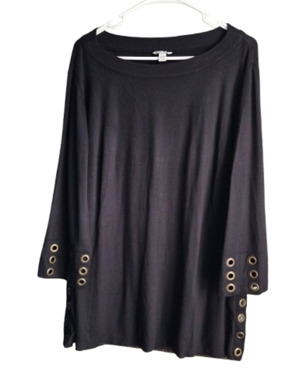 Cato Black Long Sleeve Tunic with Grommet Detail